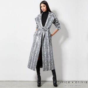 Alice + Olivia *NWT* Jarrett Vegan Leather Trench Coat White/Black Python Snake